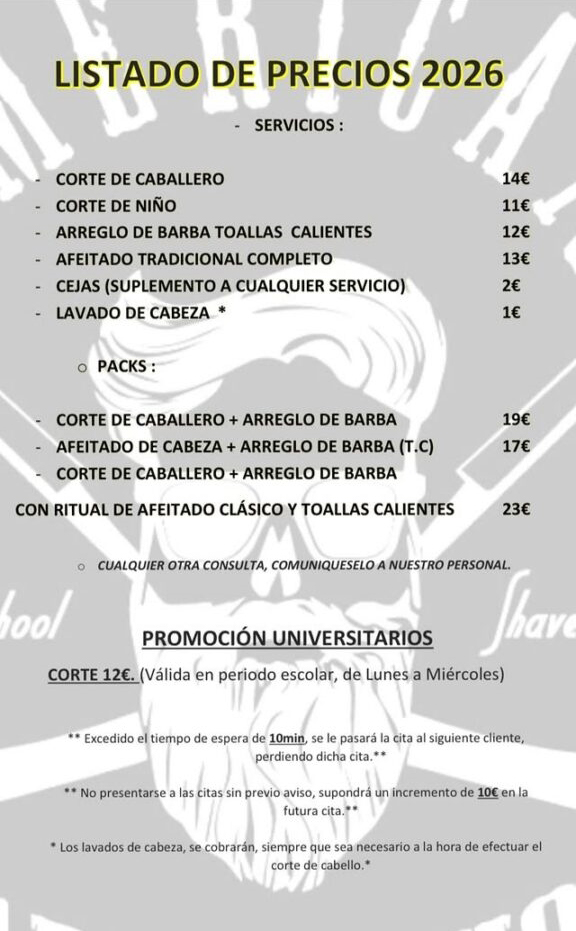 Cartel Carta de Precios 2026